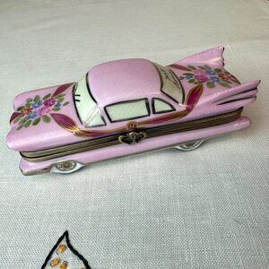 Limoges Frances Peit Man Pink Cadillac Just Married Wedding Car Trinket Box